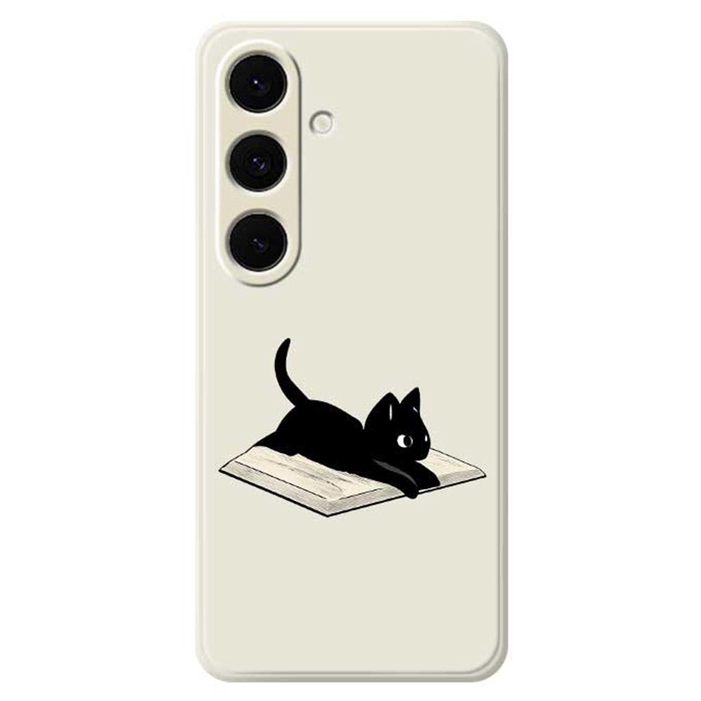 Чехол-книжка для Samsung Galaxy S25+ с печатью узора «Книга и кошка», задняя крышка телефона из ТПУ с прямыми краями