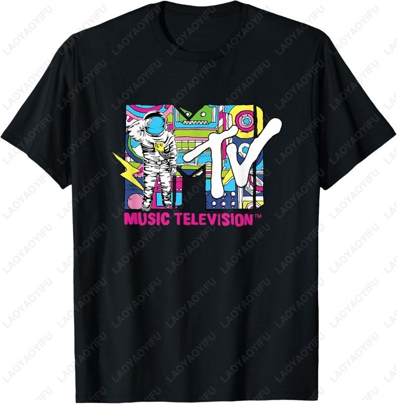 MTV Ретро Пузырь Арт Винтаж Луна Унисекс Футболка Смешной Астронавт Креативный Трендовый Стиль Каракули Графический Взрослый Хлопок Однотонный Верх