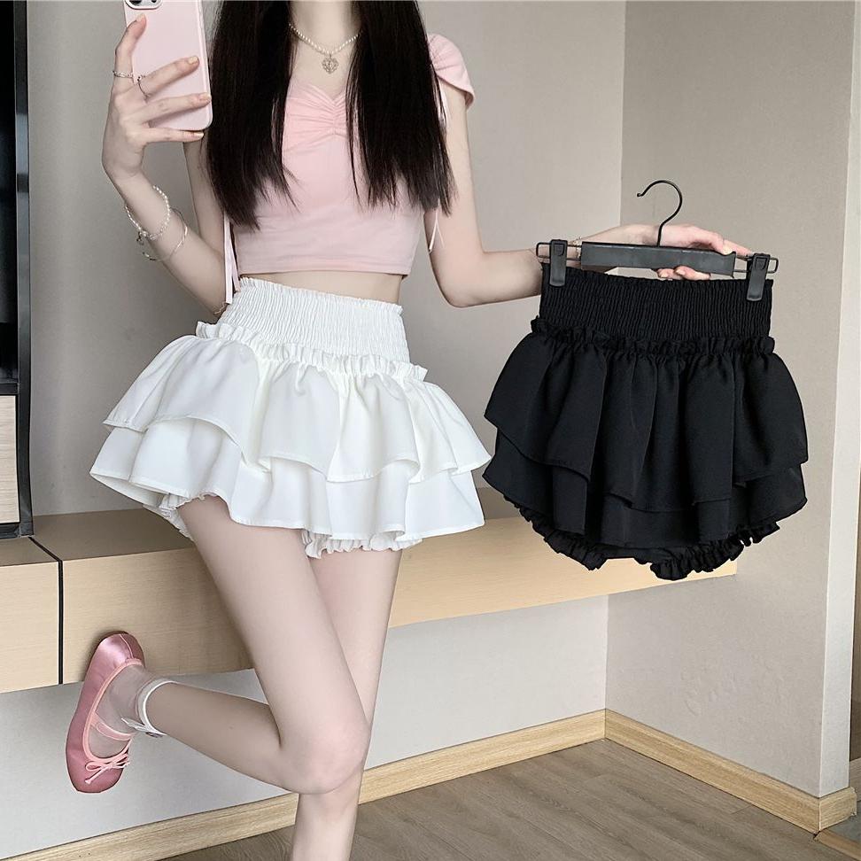 Korean Sweet Mini Skirt Cute Sexy Balletcore Elastic High Waist Ball Gown Ruffle Patchwork Lolita Skirt Short Y2K Women Clothing