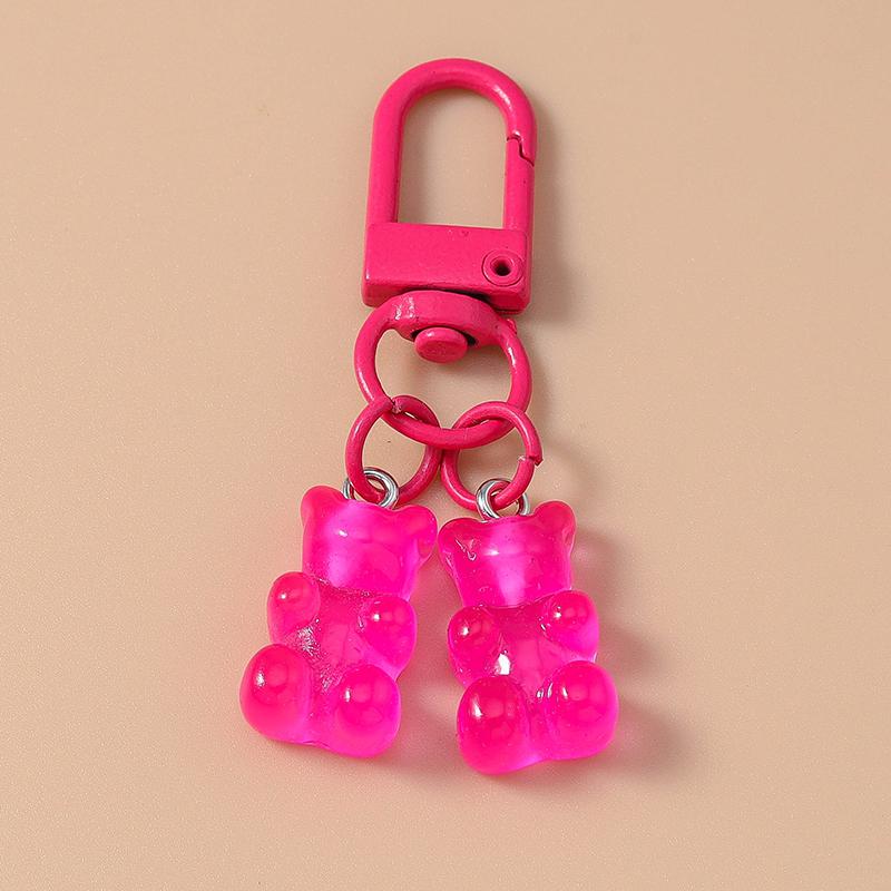 Cute Resin Simulation 3D Bear Keychain Love Heart Keyring for Women Girls Handbag Pendant DIY Key Holder Jewelry Gift