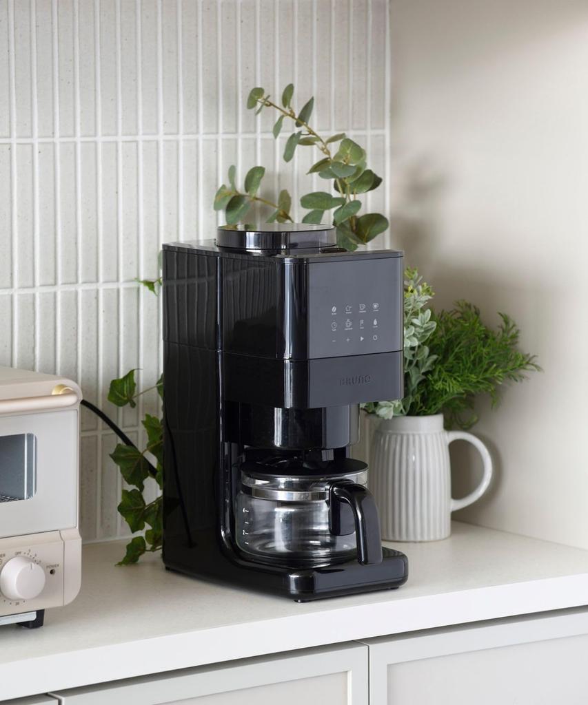 BRUNO Coffee Maker, Fully Automatic, Cone Type, with Coffee Mill, Bean or Powder Compatible, 3-Level Grind Size and Strength Adjustment, Greige,
