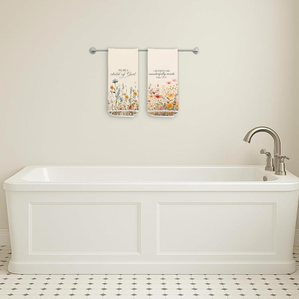 Vintage Floral Christian Kitchen Towels, Christian Gifts for Women, pirational Wildflower Bible Verse Decorative Hand Towels for Bathroom, Religious