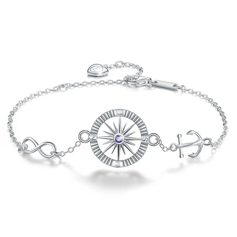 S925 Серебряный браслет с компасом и якорем для женщин в Европе и Америке, простые круглые женские браслеты