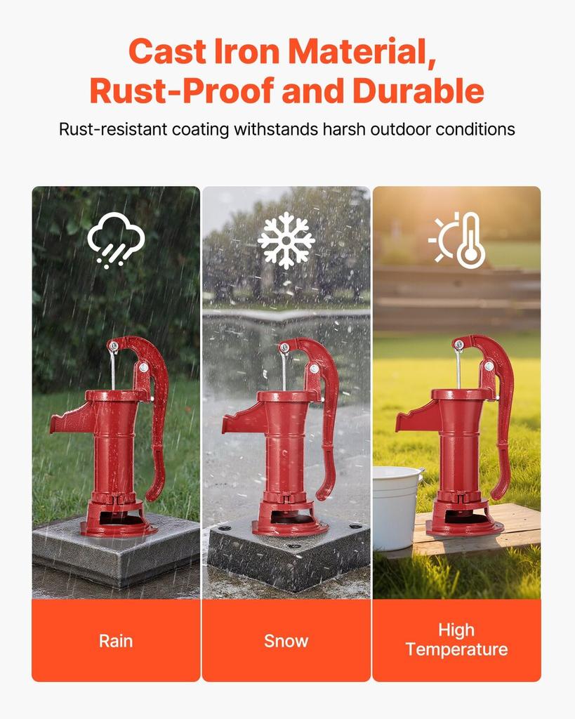 Well Hand Pitcher Pump, 25 ft Maximum Lift, Antique Cast Iron Manual Hand Water Pump, NPT 1-1/4 in Connection, Easy Installation, Old Fashioned for