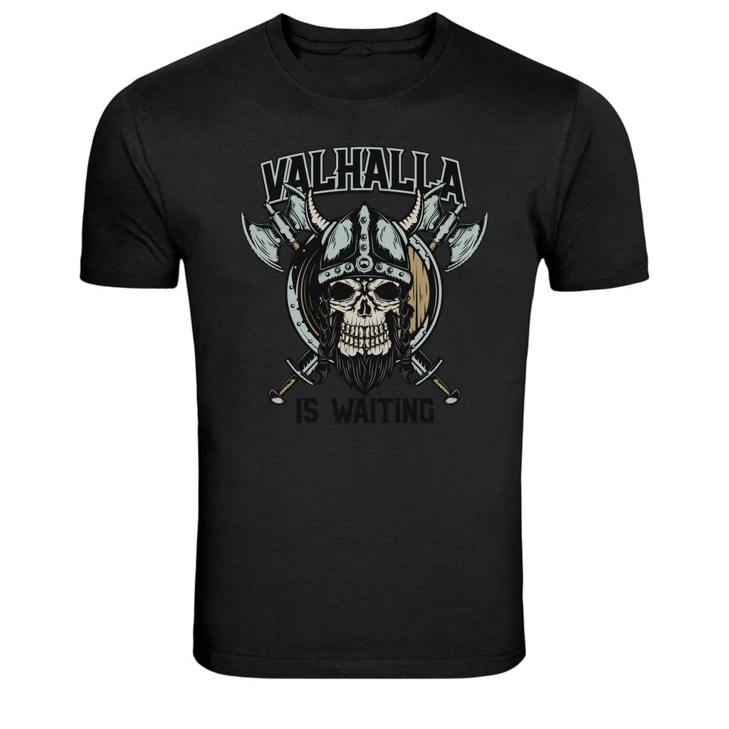 Valhalla Is Waiting Viking Skull Warrior Graphic T-Shirt
