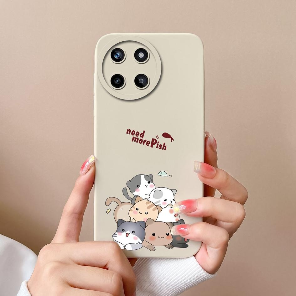 Case For OPPO Realme V15 V20 V25 V30 Narzo 50 Pro 30A 20A Liquid Soft Silicone Cartoon Pattern Shockproof Protective Matte Cute Cat For Realme Bumper
