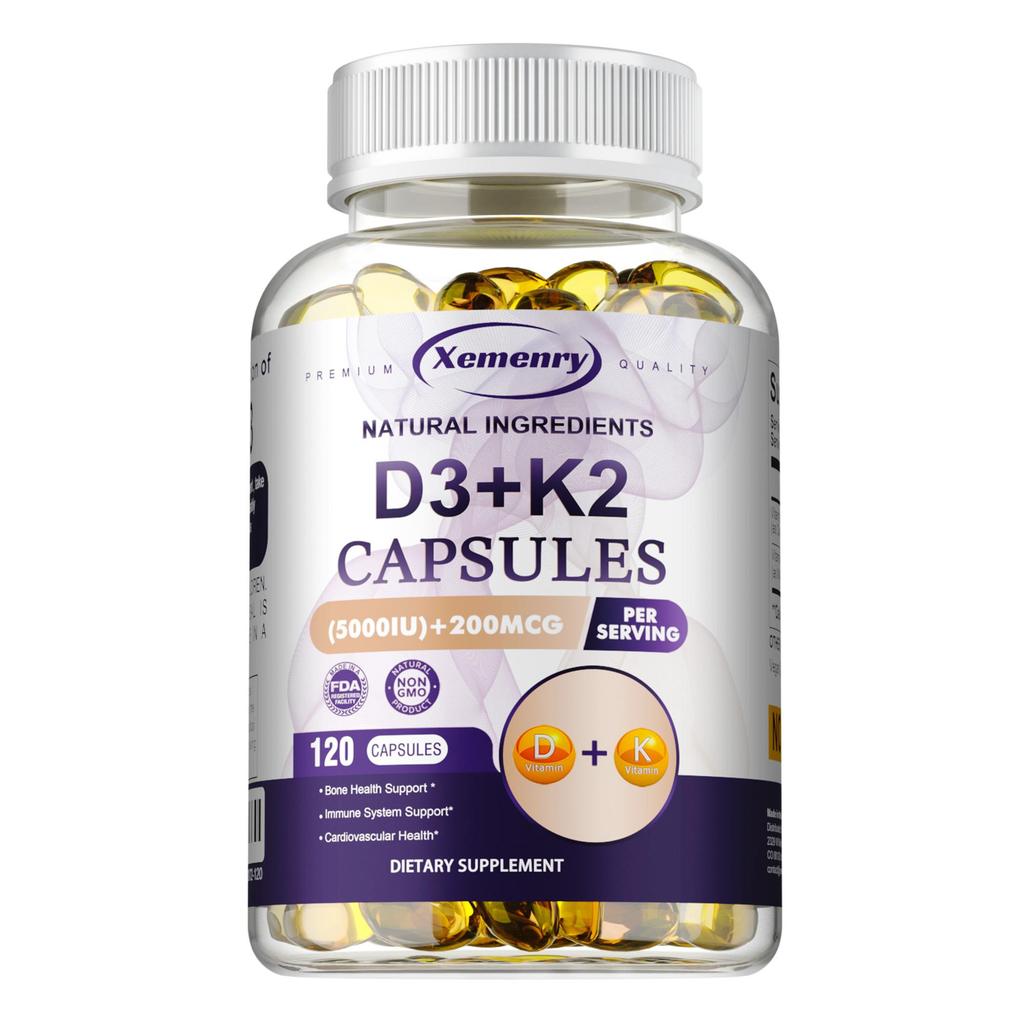 Мягкие капсулы с витамином D3+K2 поддерживают здоровье костей, функцию иммунной системы и сердечно-сосудистую систему.. 120 мягких капсул.