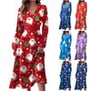 Женское осеннее и зимнее повседневное модное длинное платье с v-образным вырезом и длинным рукавом с рождественским принтом