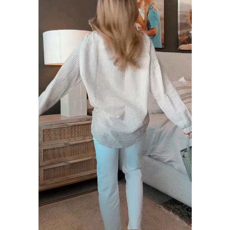 Осенне-зимняя женская шифоновая рубашка с полосатым галстуком и длинными рукавами