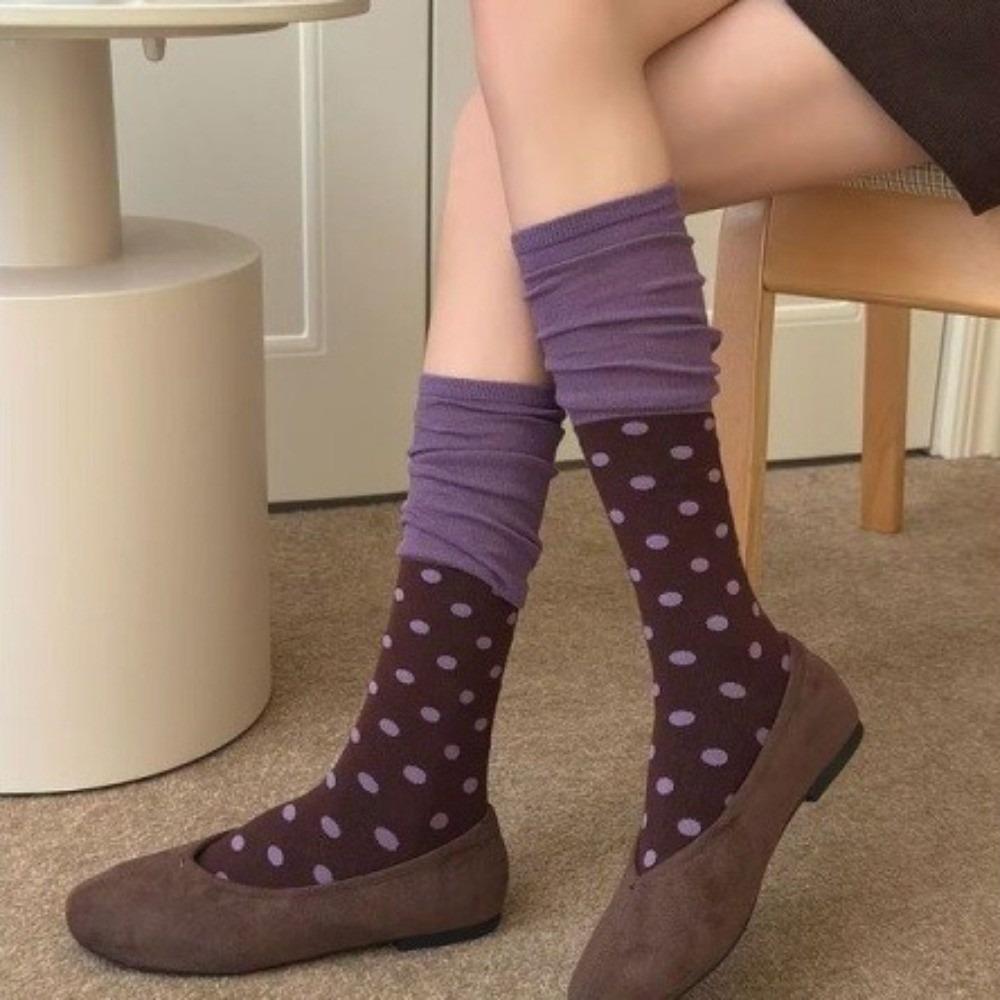 Polka Dot Pattern Mid Calf Socks Slim Fit Dress Socks Fashion Casual Socks For Gentle Girl