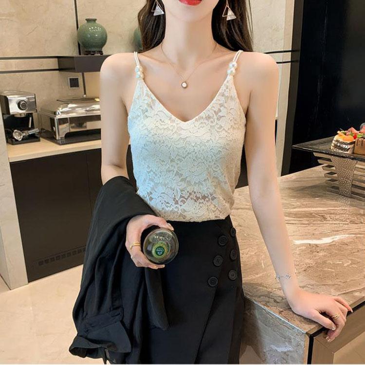 V-neck Camisole Lace Pearl Camisole Sexy Bandeau Tube Top Slim Undershirt Over Suit Underneath Tank Top