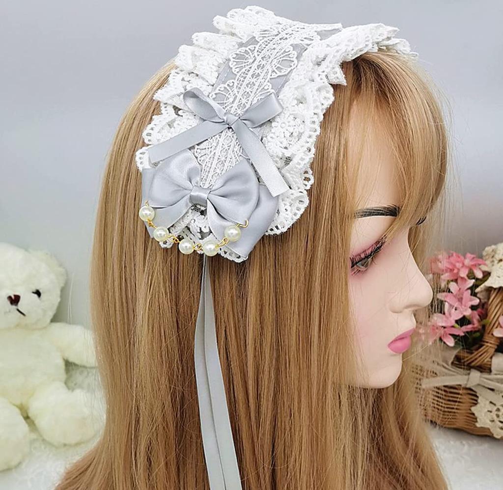 Очаровательное украшение для волос в стиле Лолиты с лентой, аксессуар для волос, бусины, цепочка, кружевная оборка, повязка на голову, косплей, кукла Мо, чайная вечеринка, прическа горничной, лолита, стильная готика