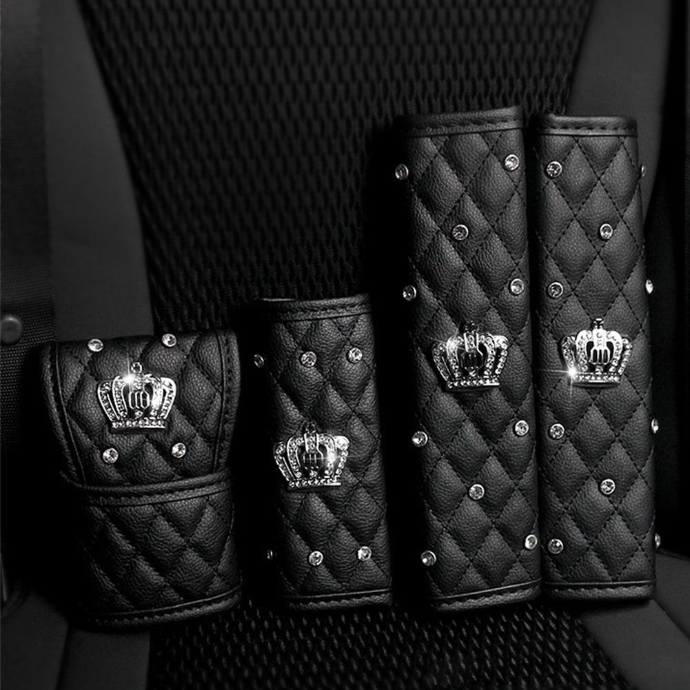 Модный кожаный чехол с хрустальной короной для автомобиля, чехол для авто, чехол для ручного тормоза, ручка переключения передач, чехол для стайлинга, аксессуары для салона автомобиля