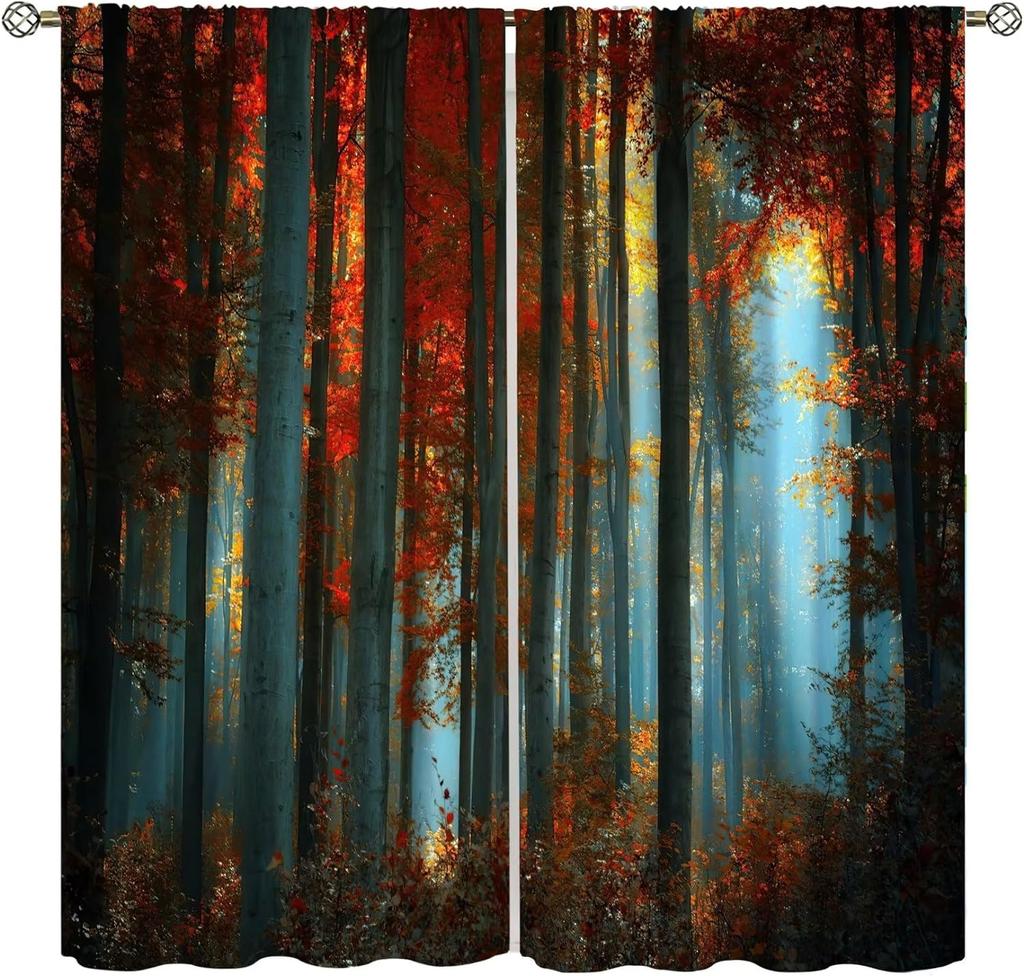 Country Forest Curtain Wild Animal Bear Deer fox Wolf Country Printed Curtain Semi-blackout Drape Bedroom Window Living Area Room Pair Of 2 Panels