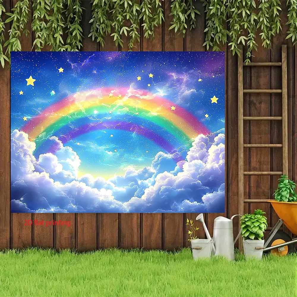 2D plane, 1 piece of soft rainbow cloud and starry background fabric, for party, wedding or birthday decoration