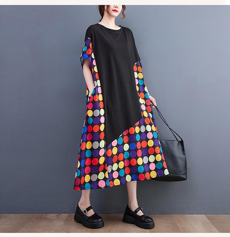 Новое летнее женское длинное платье больших размеров из хлопка в горошек, цветное пэчворк, элегантное модное макси-платье А-силуэта