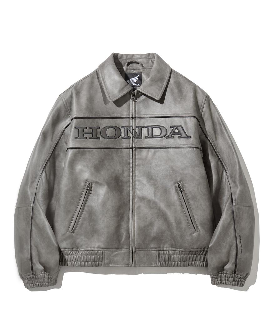 Phyps Motorcycle Engineered Leather Piping Motorcycle Jacket Gray