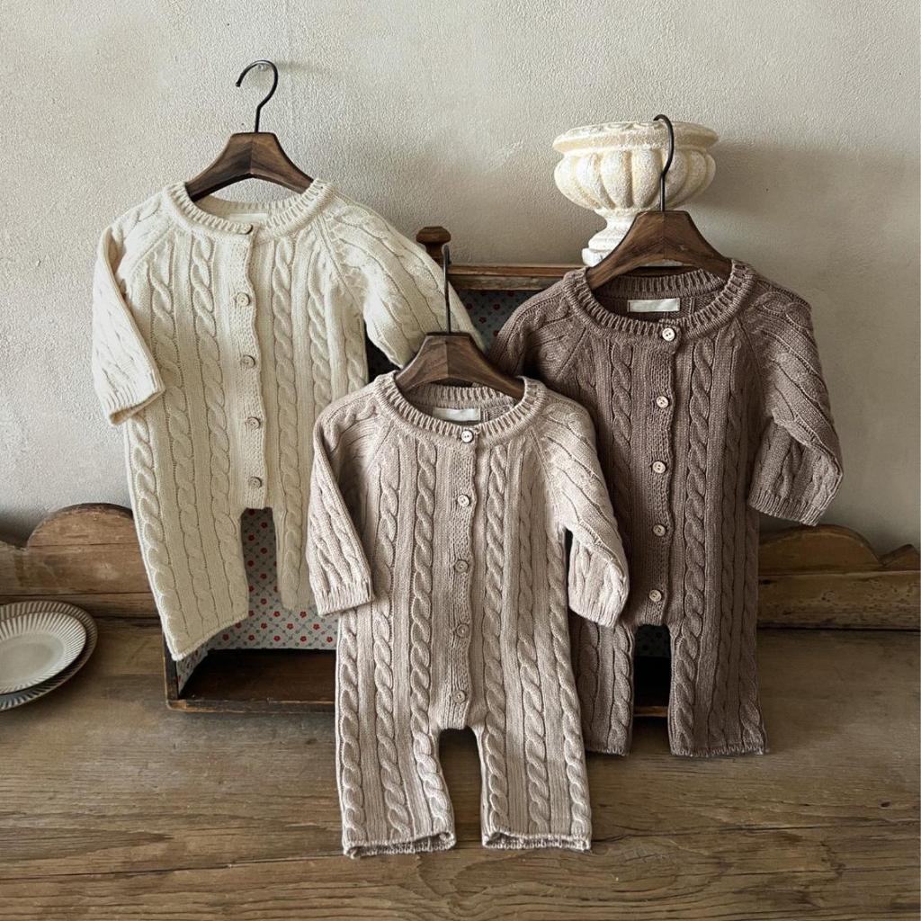 Unisex Baby Winter Cotton Knitted Sweater Jumpsuit: Long, Twisted Wool Design