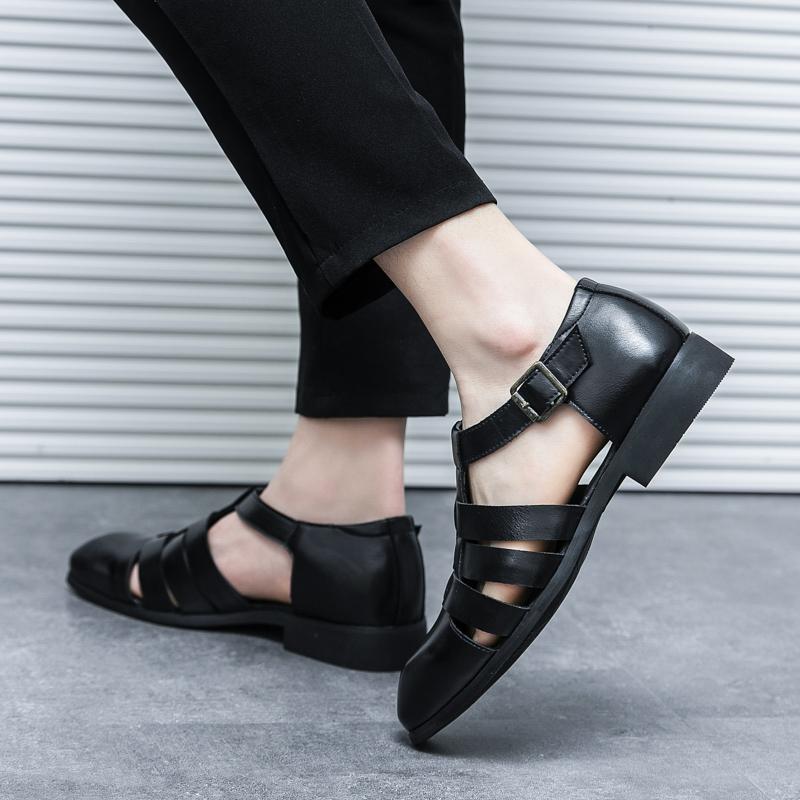 Fashion All-match Sandaly Hollow Out Casual Flats New Leather Men's Sandals Outdoor Summer Beach Shoes Comfortable Male Roman Sandals