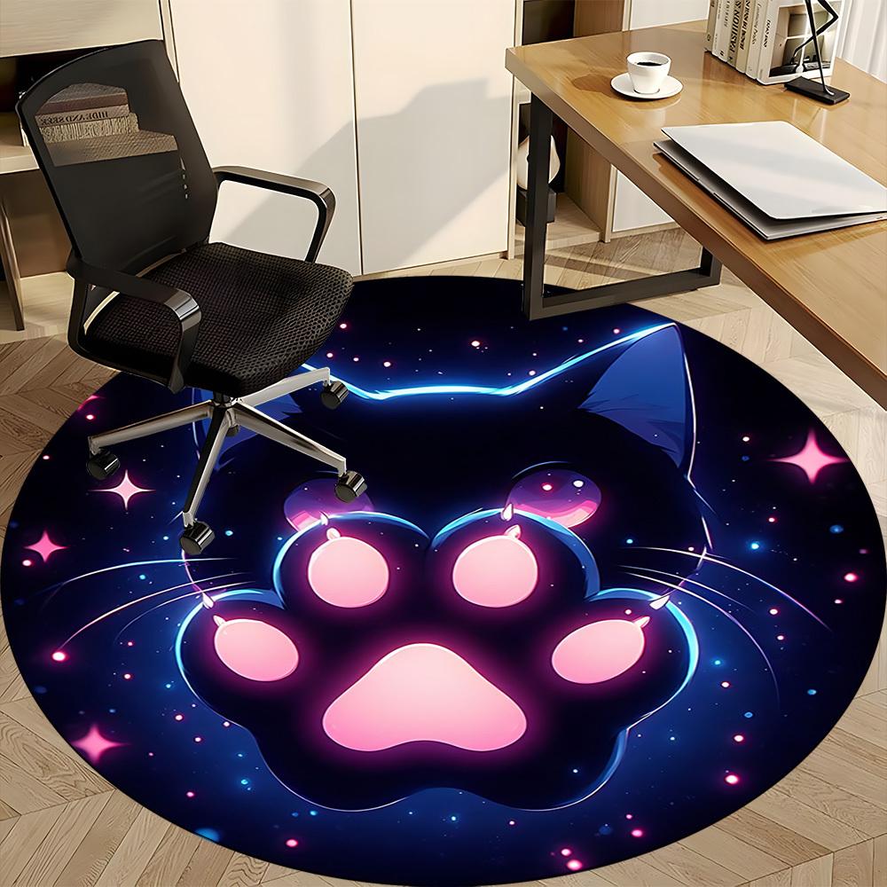 1PC NeonPaw Cat Office Round Area Rug, Indoor Mat Suitable ForOffice, Under Office Chairs Bedroom Living Room Home Decor, Room Deco, D142