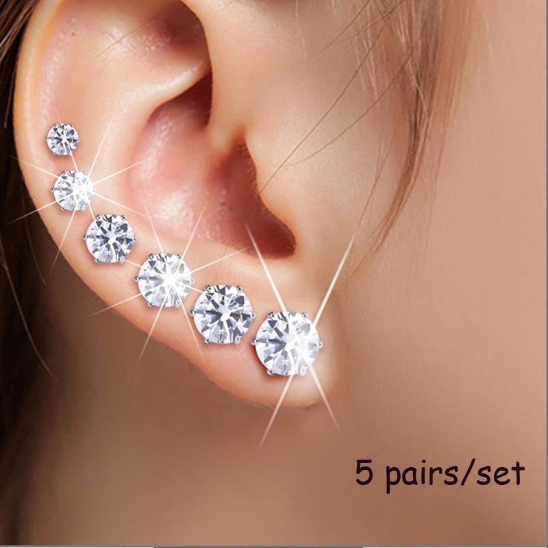 12Pair/lot White 8 Colors Men Women Stainless Steel Round Stud Earrings Simple Women Wedding Jewelry