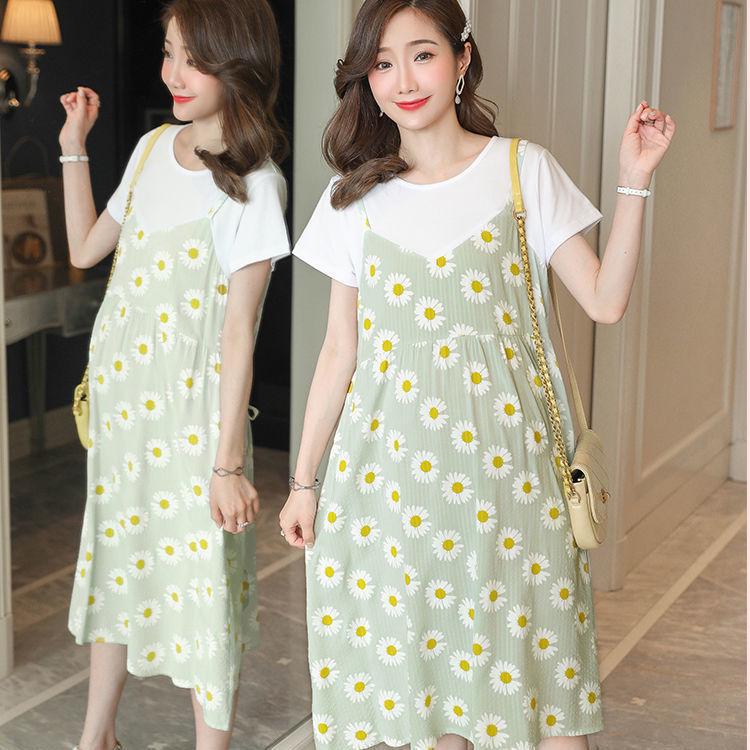 Летняя юбка для беременных из двух частей, длинная - до колена, большой размер