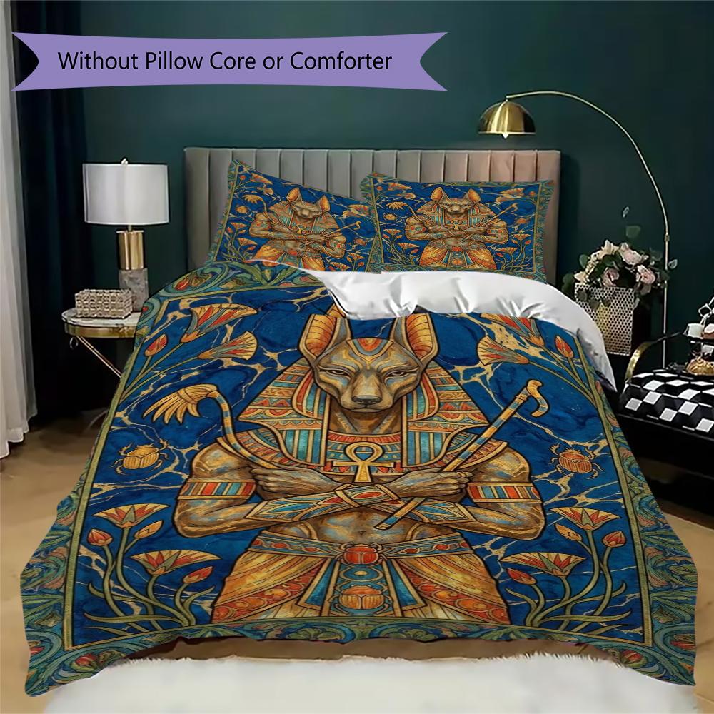 Anubis Pattern Bedding uilt Set uilt Cover Pillowcase Home Decoration Birthday Gift (1 * duvet cover + 2 * pillowcase without core)87