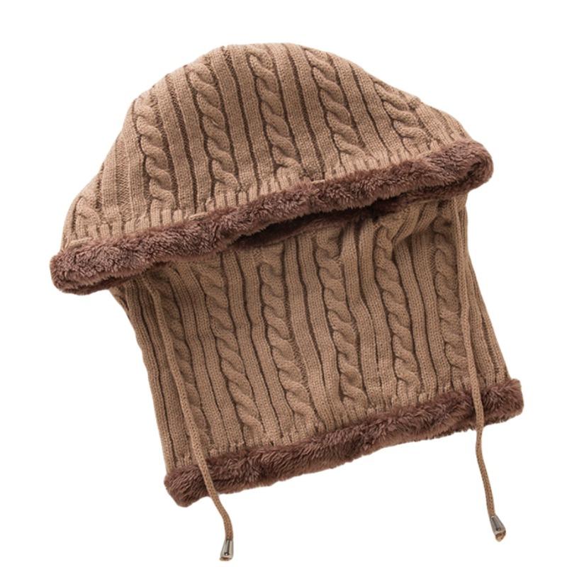 Autumn Winter Hat Men's Women's Knitting Hats & Caps Wool Cycling Cold Protective Ear Cap Fried Dough Twists One-piece Plush Thickened Pullover Hat