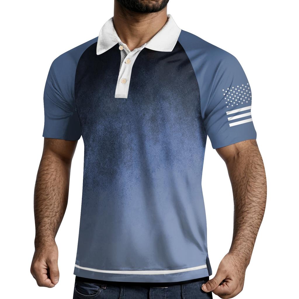 Men's Three Button Printed Lapel Short Sleeve Shirt Top