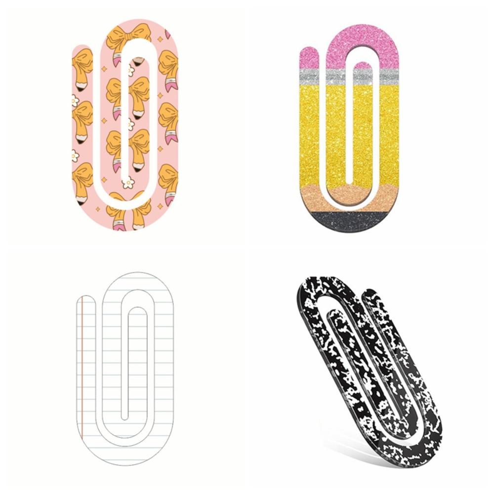 4pcs Classroom Theme Paperclip Bookmark Acrylic Notebooks Paper Clips Note Decor