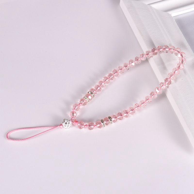Crystal Beads Phone Short Lanyard Drop-Resistant Halter Lanyard DIY Girls' Solid Color Flat Beads