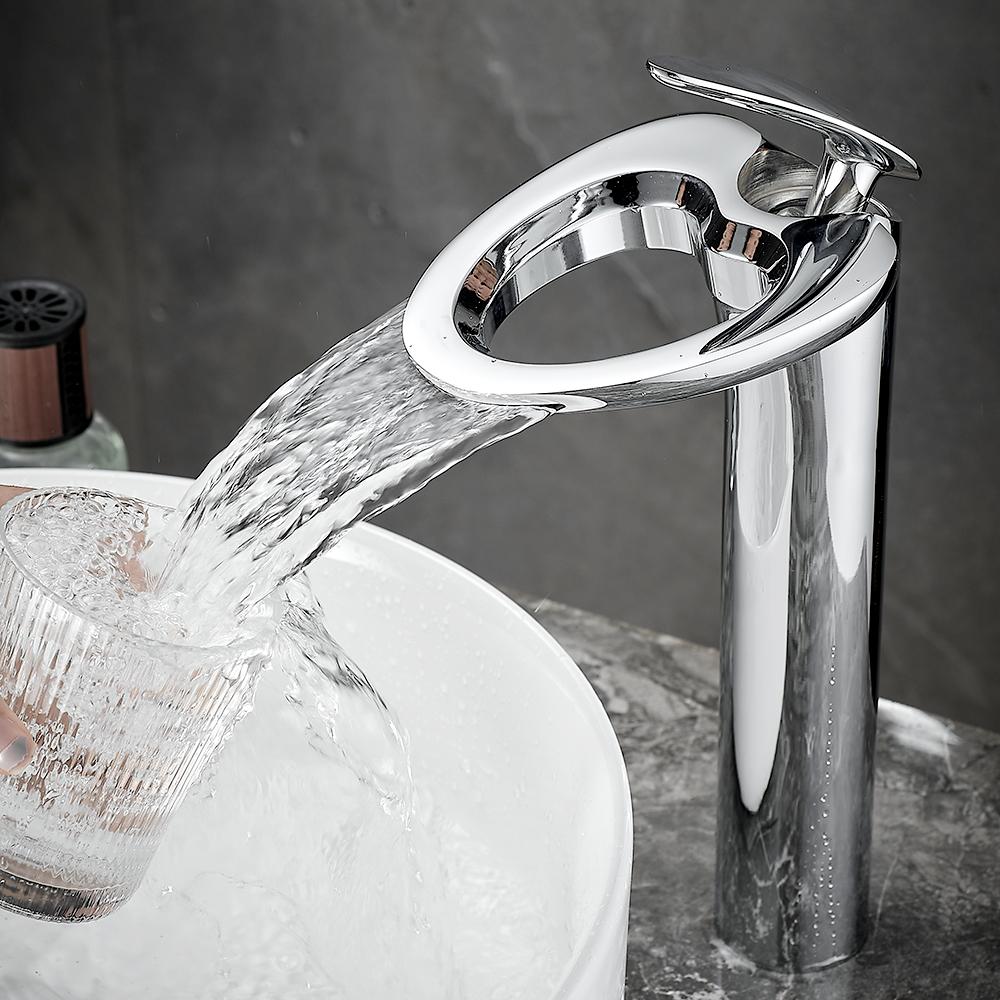 Смесители для раковины, современный серебряный смеситель для ванной комнаты, смесители-водопады, смесители для холодной и горячей воды на одно отверстие, смесители для раковины 855965