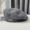 Rabbit Hair Beret Hat for Women Autumn Winter Korean Gray Painter Hats Retro Iron Logo Yarn Bud Caps