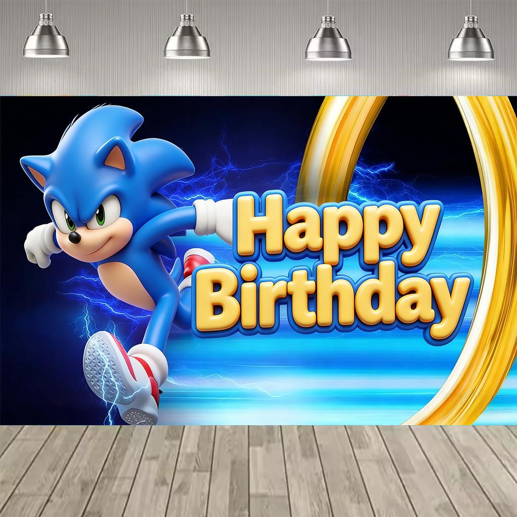 Cartoon Blue Hedgehog Photo Party Decorations Background Kids Birthday Party Cake Table Wall Decor Photo Backdrop Booth Props
