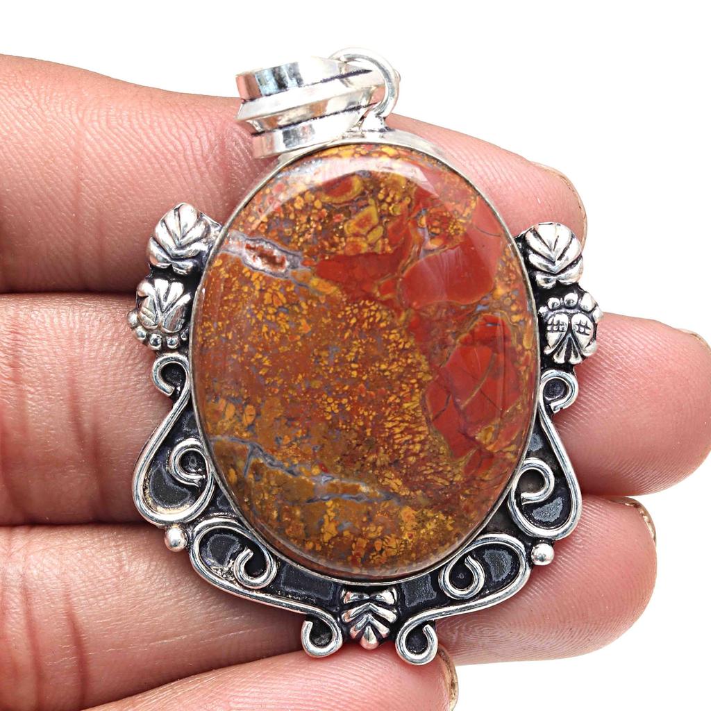 Pendant Bird Eye Jasper Gemstone Valentine'Day Gifted Silver Jewelry 2.5"