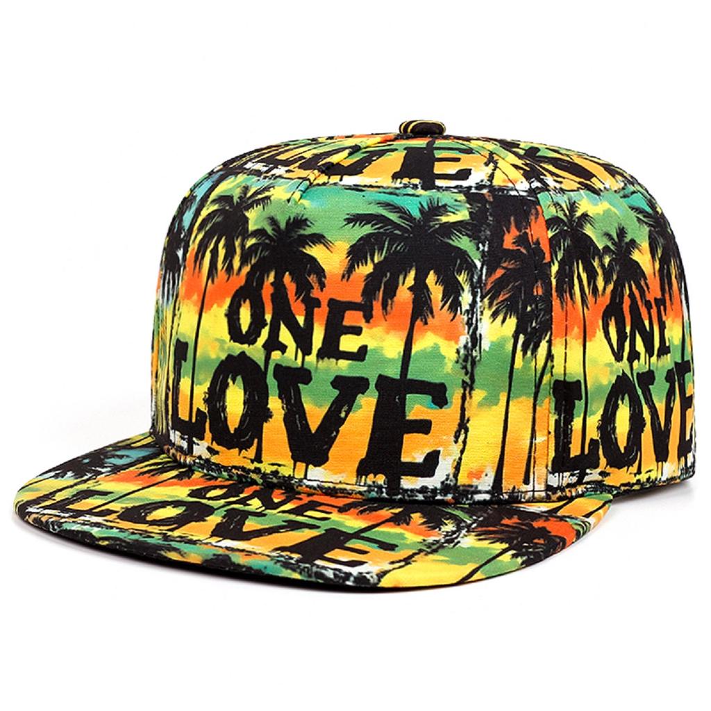 2025 New LOVE Coconut Tree Printed Flat Edge Hat Fashion Outdoor Leisure Beach Decoration Hat Baseball Hat Hip Hop Hat Unisex