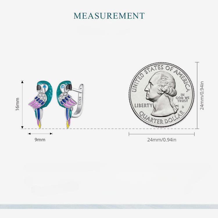 Серьги из стерлингового серебра 925 пробы с цирконием, красочные серьги с попугаем, элегантные темпераментные женские украшения