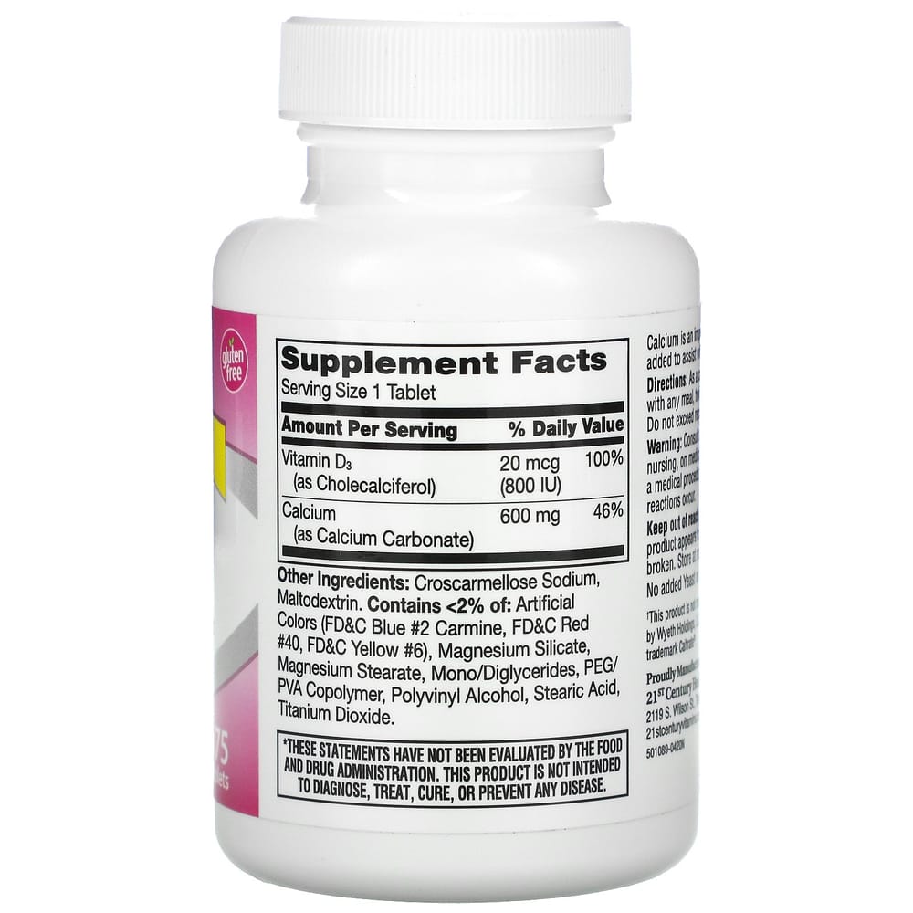 21st Century Sentry 600+D3 Calcium & Vitamin D3 Supplement, 75 Tablets