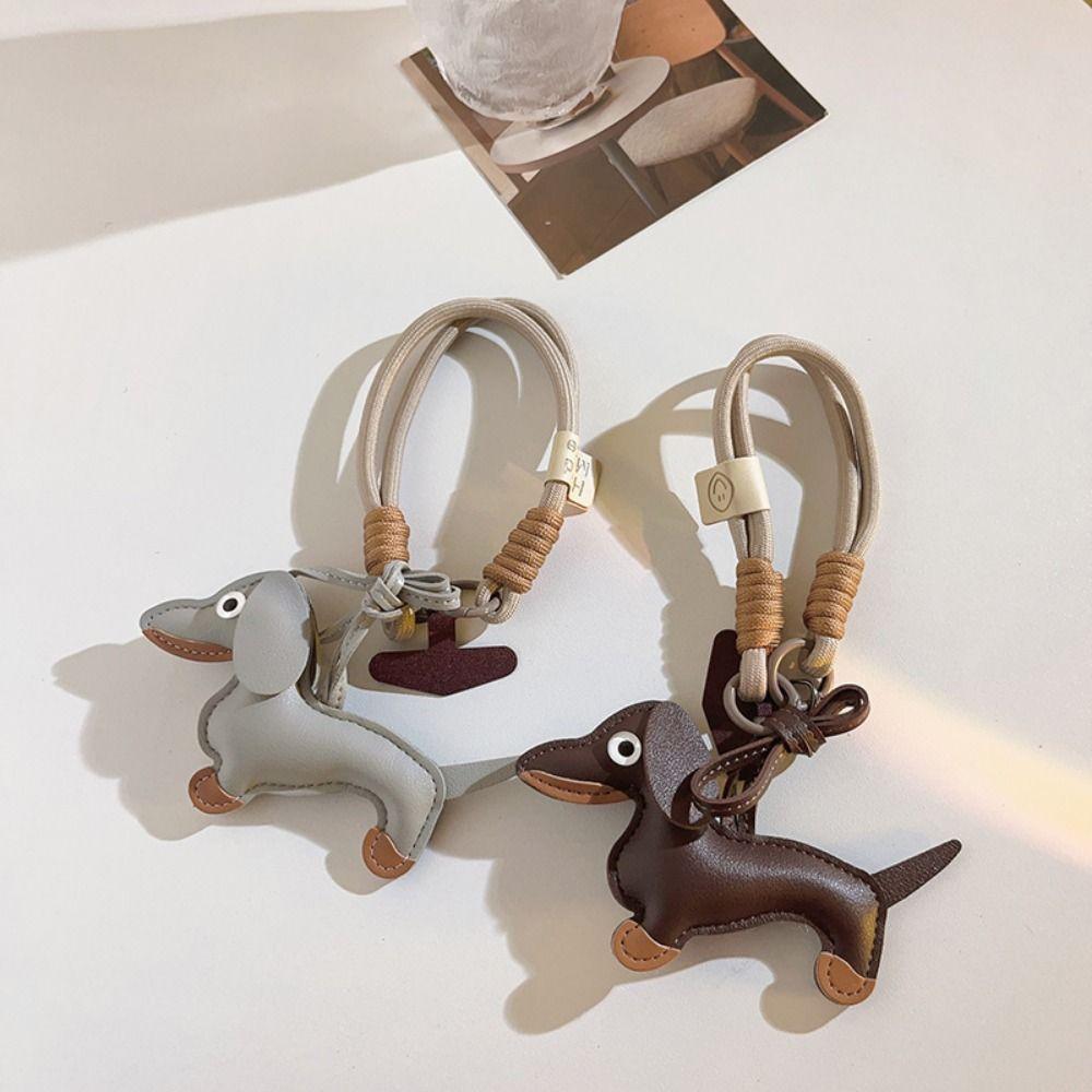 Braided Lanyard Dachshund Dog Keychain PU Leather Car Key Accessories Car Key Ring