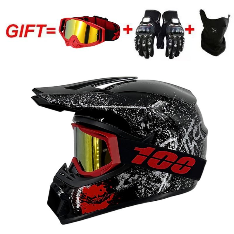 Full Face Motorcycle Helmet With Included Goggles Cover Gloves - All Season ABS Safety Gear Off-Road MTB ATV Riding