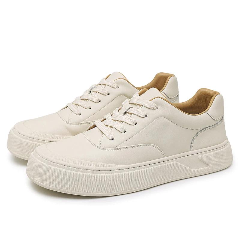 Fashion Luxury Men's High Quality Casual Leather Shoes Comfortable Thick Bottom Designer Lace-up Loafers Fashion Versatile White Shoes