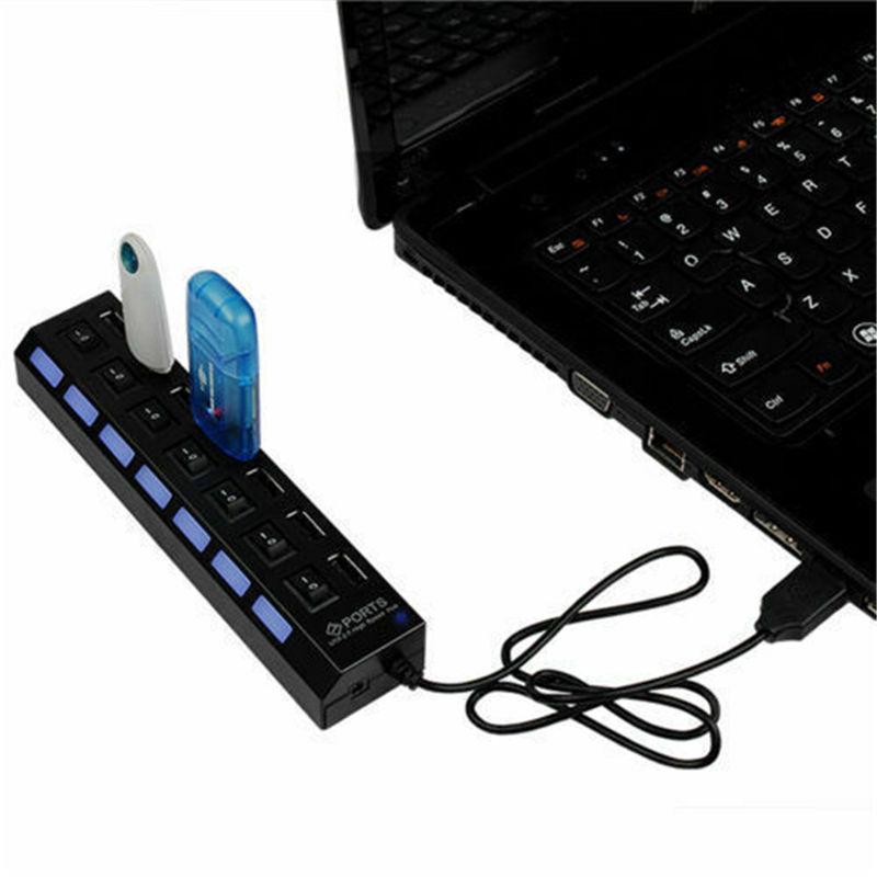 USB-концентратор 2.0 с несколькими портами USB 4/7-портовый концентратор Высокоскоростной USB-концентратор с переключателем включения/выключения USB-разветвитель
