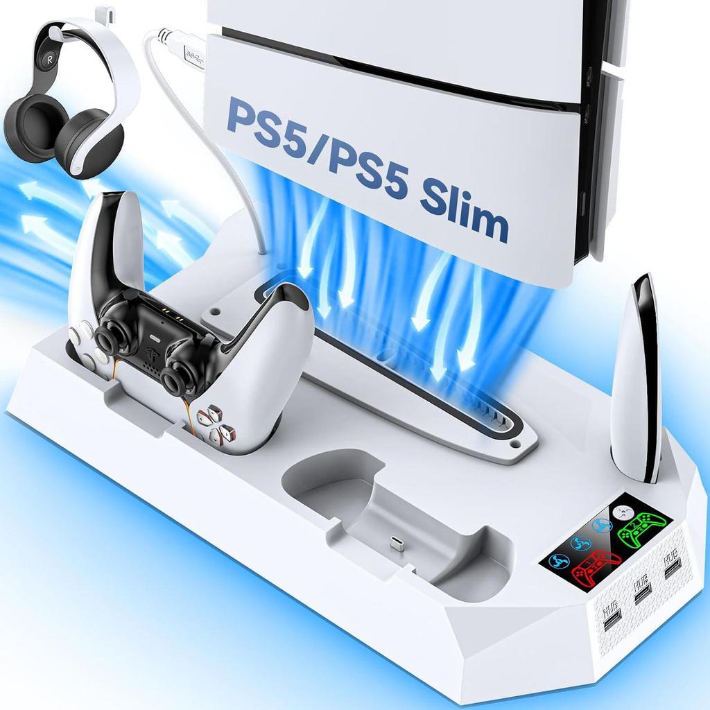 Многофункциональная охлаждающая подставка для PS5 Slim/Pro с двойным зарядным устройством