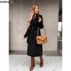 Spring and Autumn Coat Simple V-neck Strap Long Coat Women