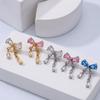 ASTM F136 Titanium Bow Dangle Labret Stud Pink Blue Clear Zircon Cube Chain Pendant Helix Tragus Cartilage Piercing Jewelry