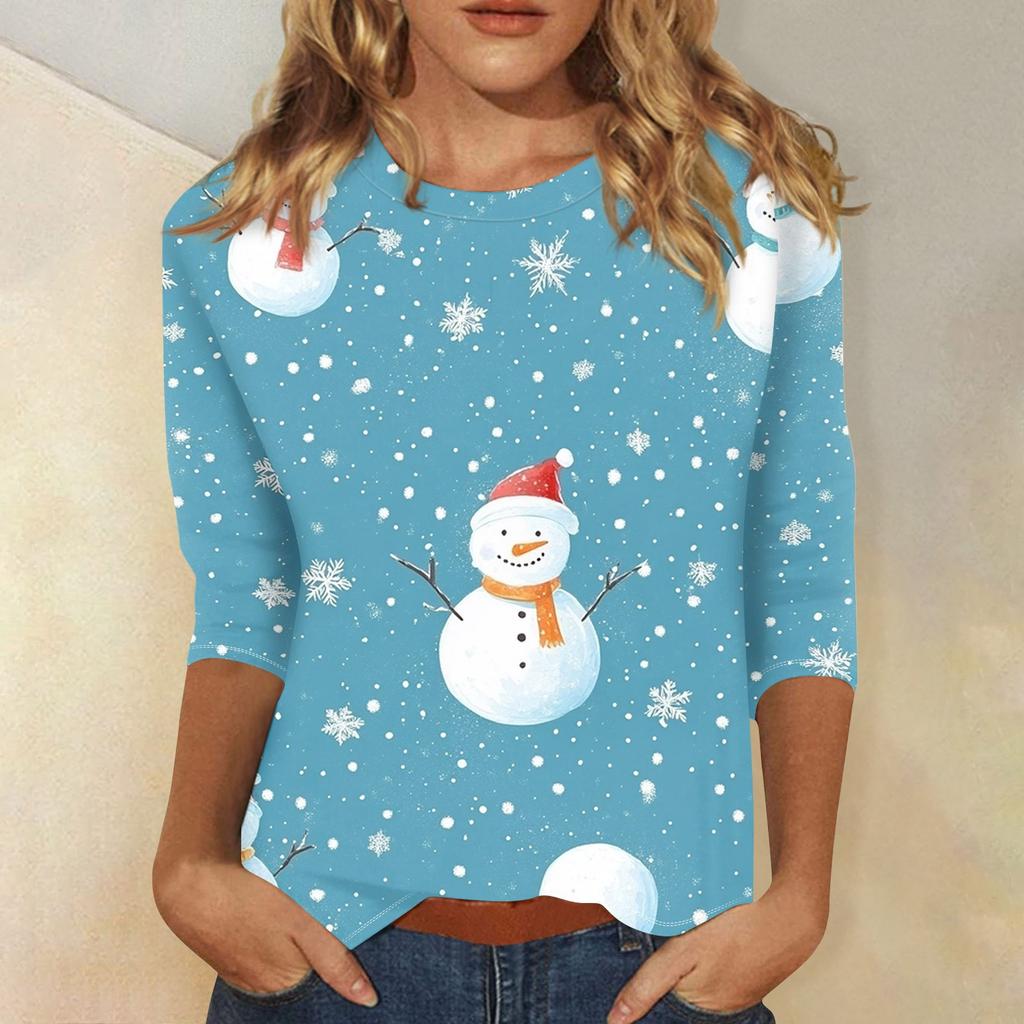 Рубашки с рукавом 3/4 для женщин, футболки с принтом, блузки, повседневные, больших размеров, базовые топы, пуловеры