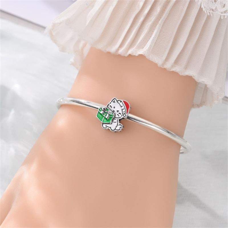 925 Silver Christmas Puppy Cat Charms Sleigh Happy New Year Bead Pendant Fit Original Bracelet Necklace Jewelry Gift