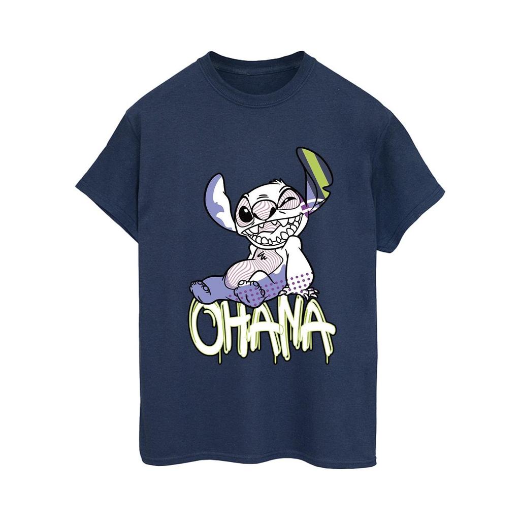 Disney Womens/Ladies Lilo And Stitch Ohana Graffiti Cotton Boyfriend T-Shirt