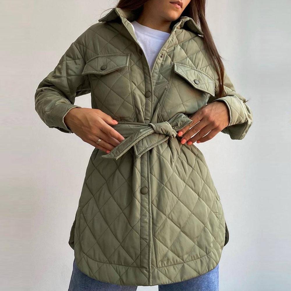 Осенне-зимнее длиннобортное пальто с лацканами, свободное теплое стеганое пальто с ромбами, универсальное толстое пальто