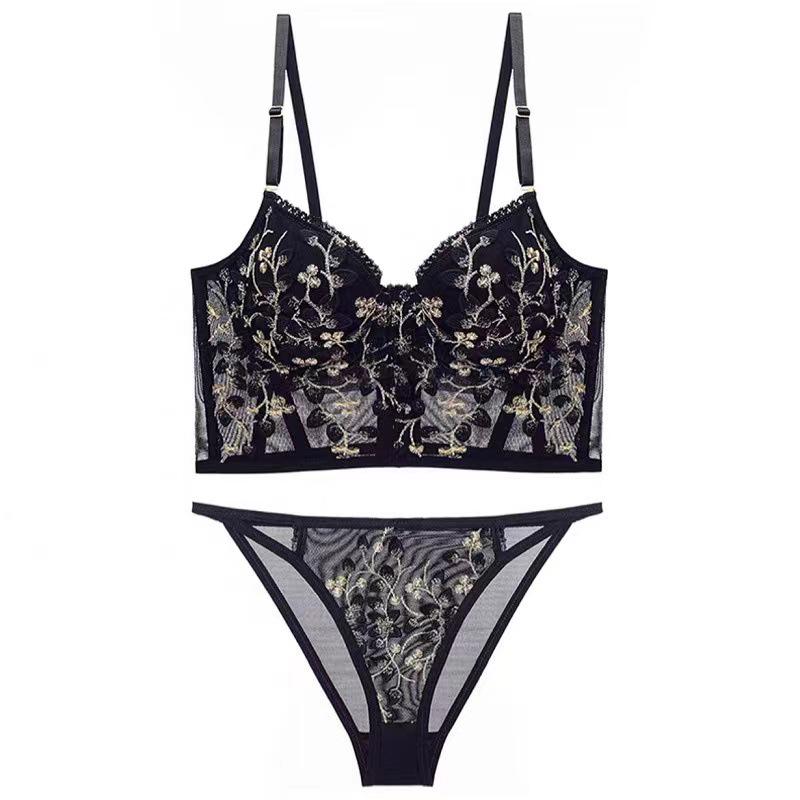 Комплект нижнего белья с французской вышивкой: Удлиненный корсетный топ-майка для женщин - стиль Pure Desire